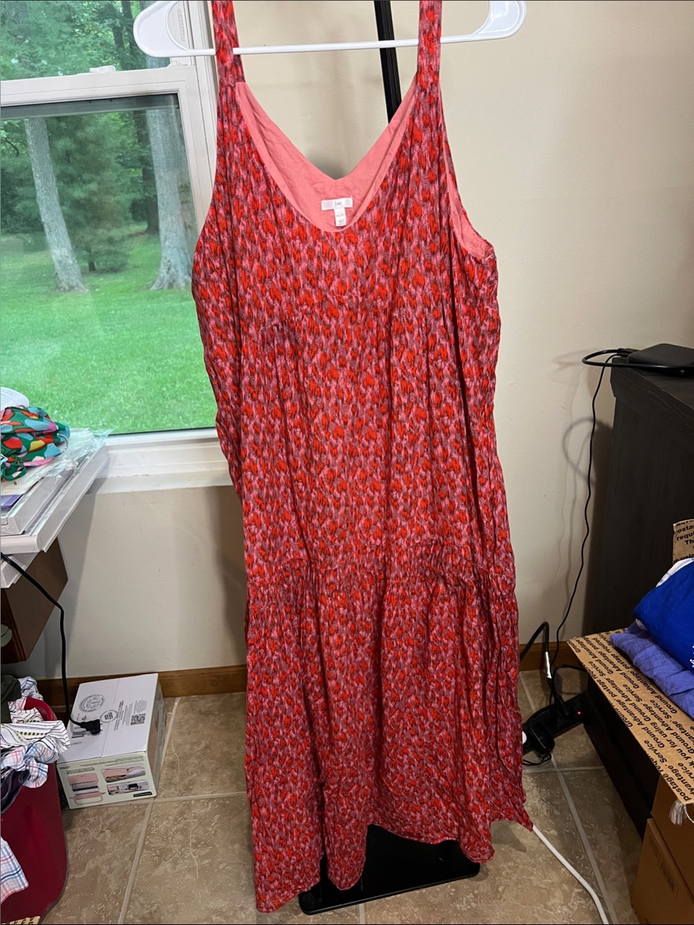 Jolie Coral-Red Printed Sleeveless Maxi Dress